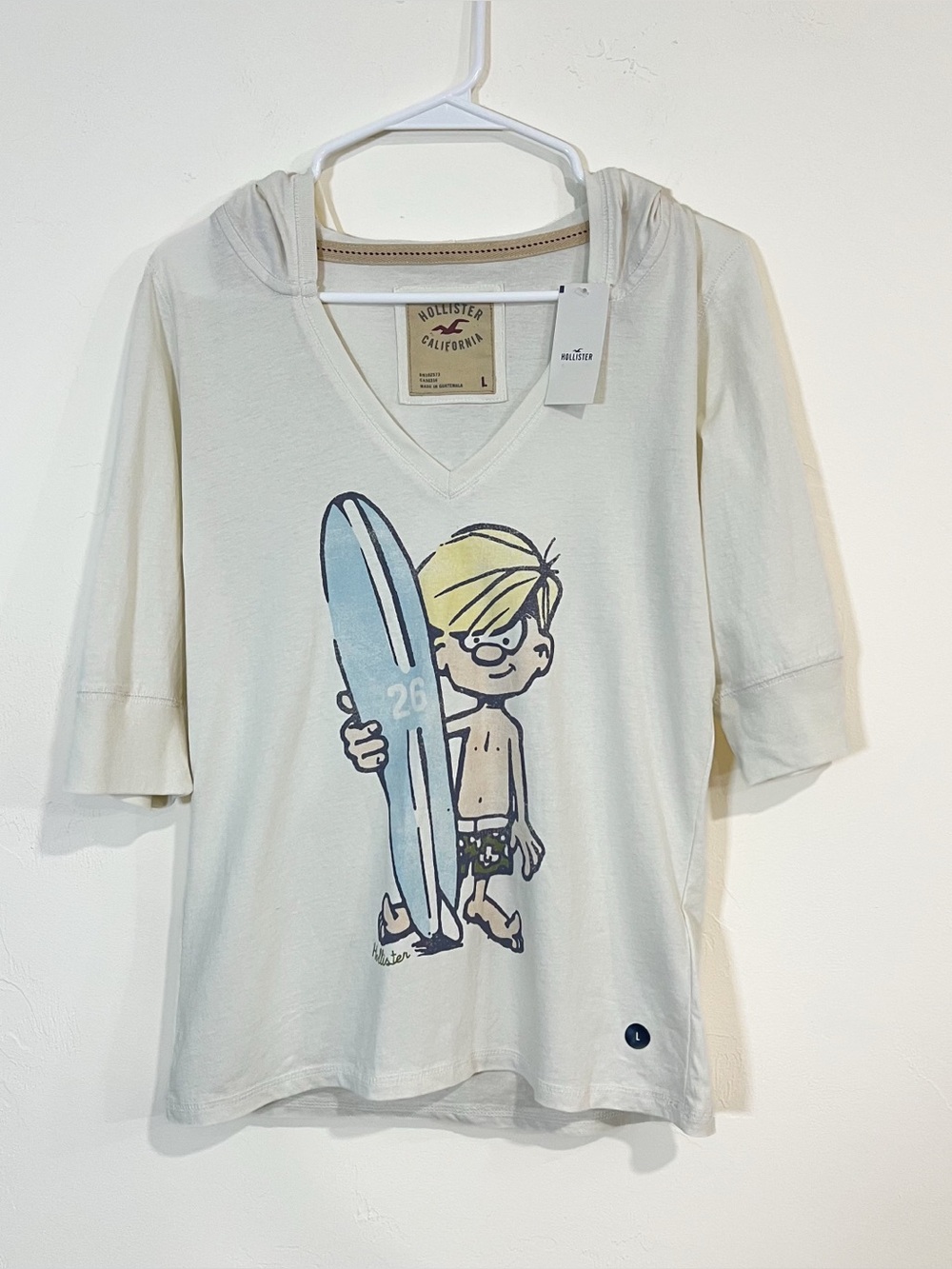 Hollister Surfer Half Sleeve Hoodie NWT Lightweight Size Large White